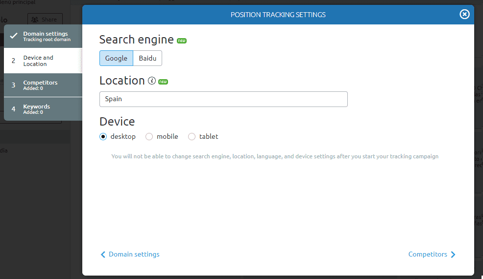 posicionamiento seo buscadores position tracking configurar dispositivo localizacion